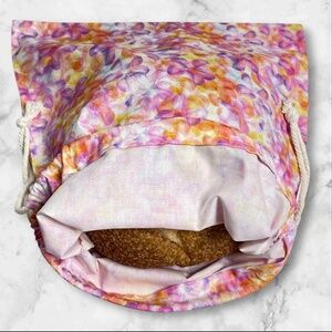 Pink Tie-Dye Cotton Bread Bag, Eco-Friendly Zero-Waste Sourdough Storage, Linen